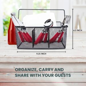 Maypes Utensil Caddy - Silverware Caddy for Parties, Spoon Holder, Buffet Organizer for Condiments, Napkin, Forks, Knives - Stainless Steel Flatware Caddy for Home, (Silver)