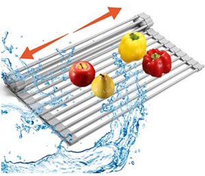 hcxmdy roll up dish drying rack over the sink kitchen,stainless steel drying rack for farmhouse sink,rv sink cover ​kitchen sink accessories,telescopic sink rack(l:20" - 11",w:13")