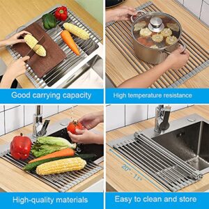 HCXMDY Roll Up Dish Drying Rack Over The Sink Kitchen,Stainless Steel Drying Rack for Farmhouse Sink,Rv Sink Cover ​Kitchen Sink Accessories,Telescopic Sink Rack(L:20" - 11",W:13")