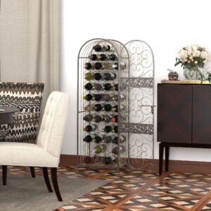 HOMCOM 45 Bottle Wrought Iron Wine Rack Jail with Lock - Antique Bronze