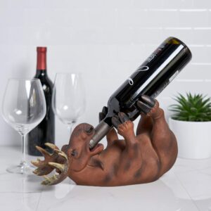 True Mischievous Moose Polyresin Wine Bottle Holder - Tabletop Wine Storage Rack, Gifts for Wine Lovers, Brown, Holds 1 Standard Wine Bottle