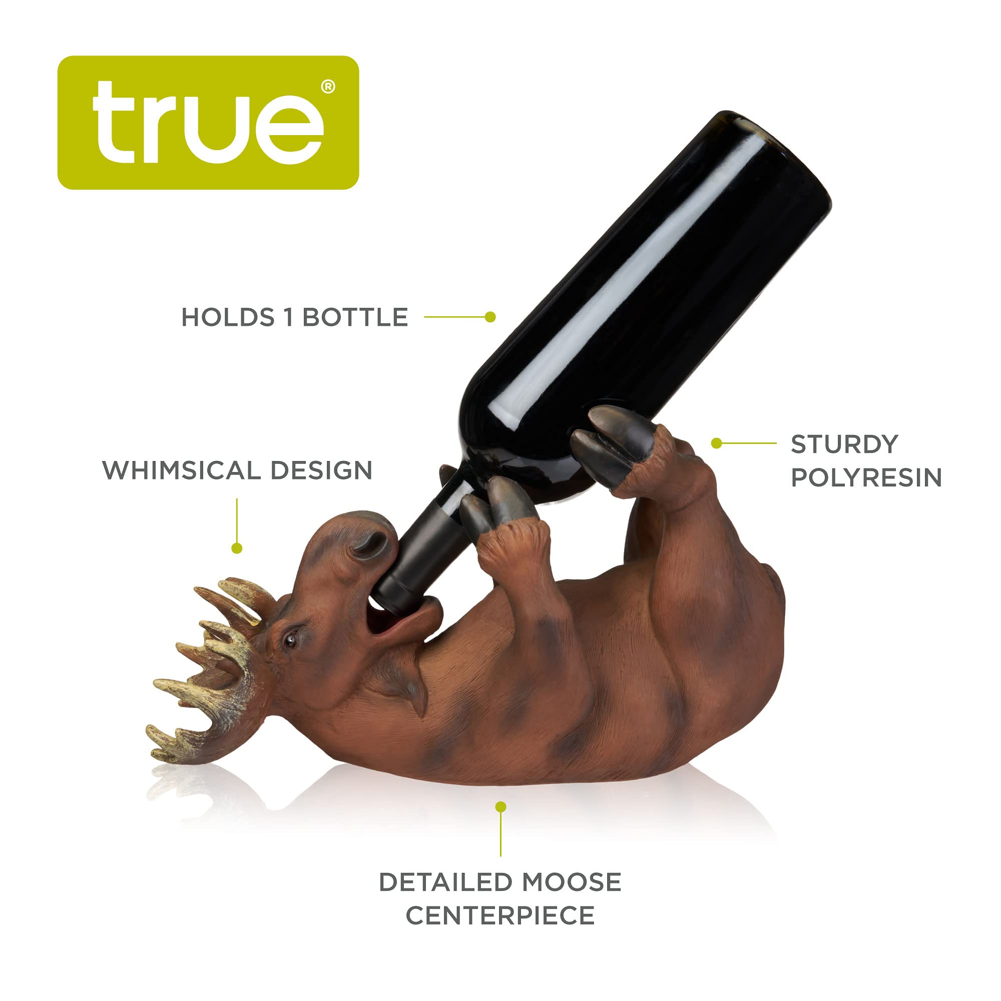 True Mischievous Moose Polyresin Wine Bottle Holder - Tabletop Wine Storage Rack, Gifts for Wine Lovers, Brown, Holds 1 Standard Wine Bottle