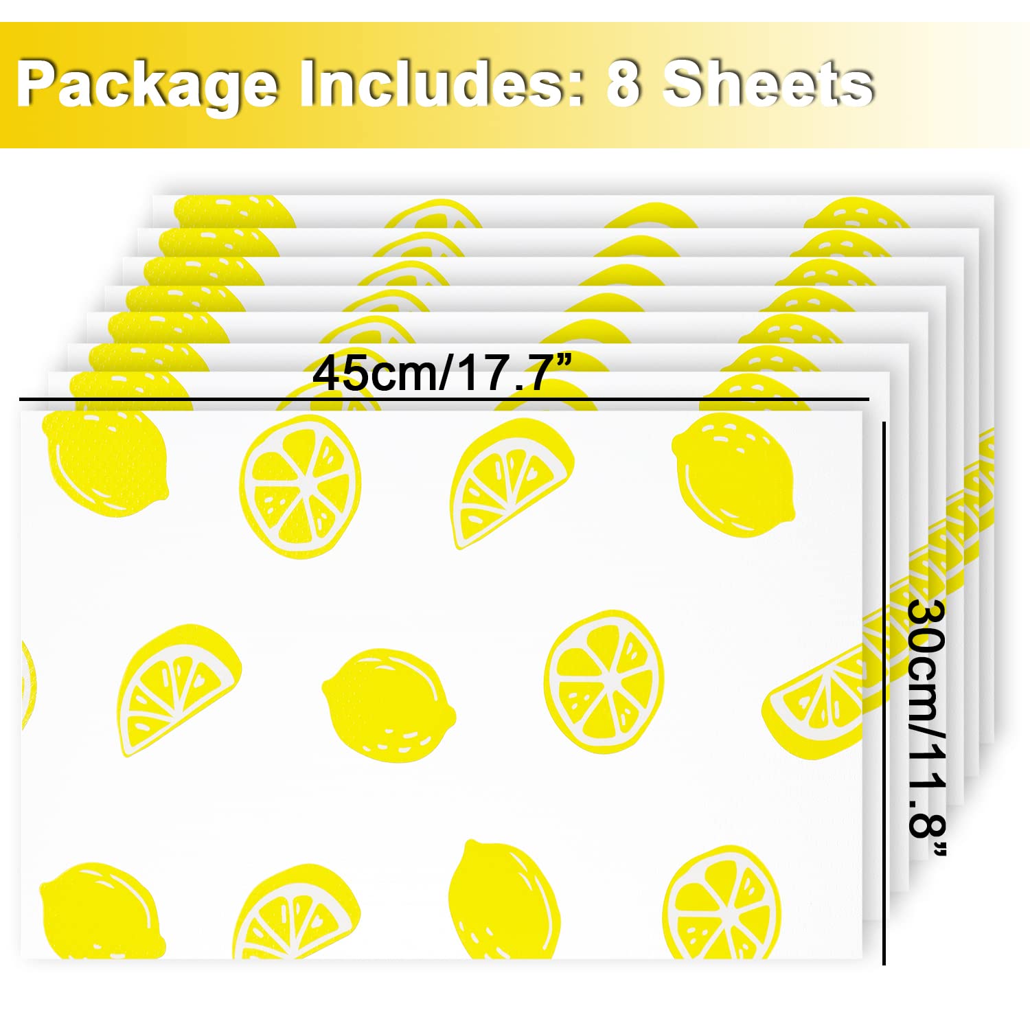 8Pcs Refrigerator Liners Shelf Liners for Kitchen Cabinets, 17.7"x11.8" Washable Non-Slip Fridge Liner, Cabinet and Drawer Liner for Fridge/Wire Shelf/Glass Shelves (Lemon)