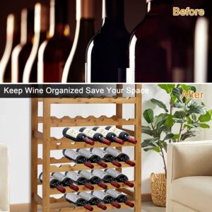 KINTNESS 36 Bottle Bamboo Wine Rack, FreeStanding Display Storage Rack Wine Display Shelf w/Countertop