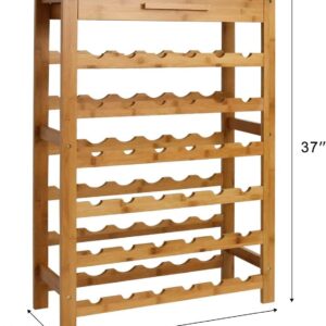 KINTNESS 36 Bottle Bamboo Wine Rack, FreeStanding Display Storage Rack Wine Display Shelf w/Countertop