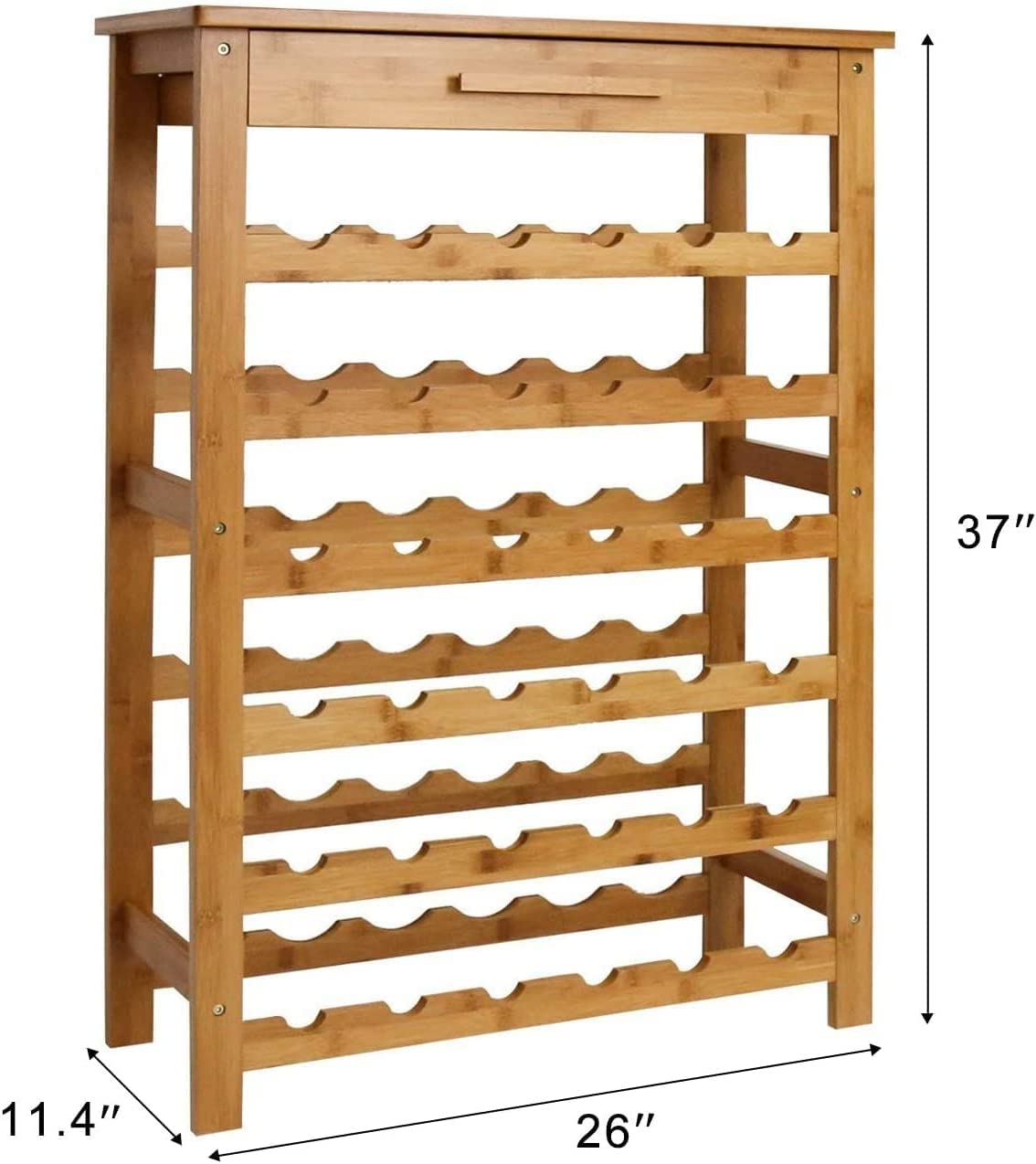 KINTNESS 36 Bottle Bamboo Wine Rack, FreeStanding Display Storage Rack Wine Display Shelf w/Countertop