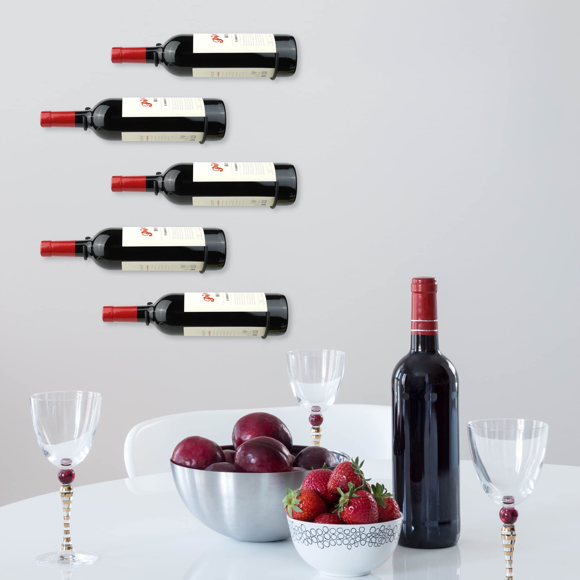 AQAREA Wall-Mounted Wine Hook: Hanging Wine Bottle Wall Holder - Set of 6 Metal Wall Red Wine Rack