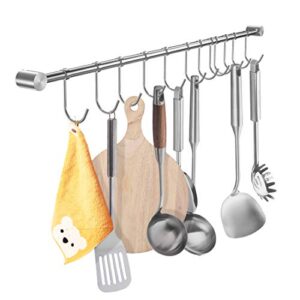 YIHAIXINGWEI Utensil Racks 39Inch Kitchen Hanger 304 Stainless Steel Wall Hanging Rail Rod Wall Mount Pot Rack Pans Flatware Storage Organization Holder with 15 Sliding Hooks.