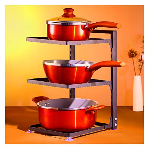 HOYRR Pots and Pans Organizer,3 Tier Adjustable Pan Organizer,Pan Rack,Pot Organizer Rack For Under Cabinet,Under Cabinet Pot and Pan Organiser For Kitchen Organisation and Storage.(Black)