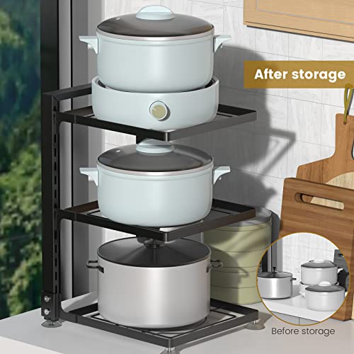 HOYRR Pots and Pans Organizer,3 Tier Adjustable Pan Organizer,Pan Rack,Pot Organizer Rack For Under Cabinet,Under Cabinet Pot and Pan Organiser For Kitchen Organisation and Storage.(Black)