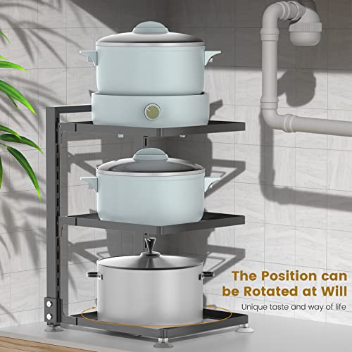 HOYRR Pots and Pans Organizer,3 Tier Adjustable Pan Organizer,Pan Rack,Pot Organizer Rack For Under Cabinet,Under Cabinet Pot and Pan Organiser For Kitchen Organisation and Storage.(Black)