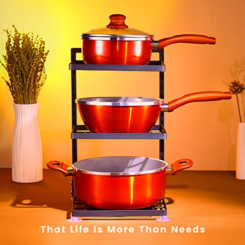 HOYRR Pots and Pans Organizer,3 Tier Adjustable Pan Organizer,Pan Rack,Pot Organizer Rack For Under Cabinet,Under Cabinet Pot and Pan Organiser For Kitchen Organisation and Storage.(Black)