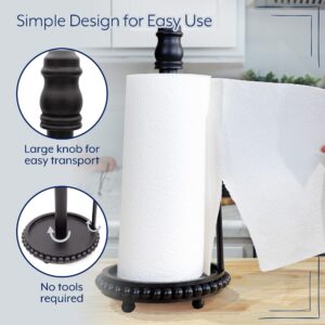 AuldHome Farmhouse Paper Towel Holder (Black); Wooden Beaded Rustic Disposable Towel Dispenser for Countertop