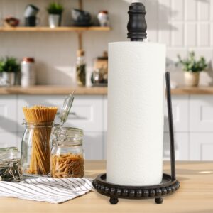 AuldHome Farmhouse Paper Towel Holder (Black); Wooden Beaded Rustic Disposable Towel Dispenser for Countertop