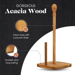 American Atelier Wooden Paper Towel Holder | Made from Acacia Wood | Paper Towel Stand with Arm and Non-Slip Base | Kitchen Standard Roll Dispenser | Measures 5.9” x 13.8”