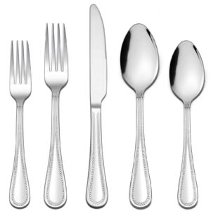 lianyu silverware flatware set for 8, 40-piece stainless steel eating utensils with pearled edge, cutlery tableware for home kitchen restaurant party, mirror finished, dishwasher safe