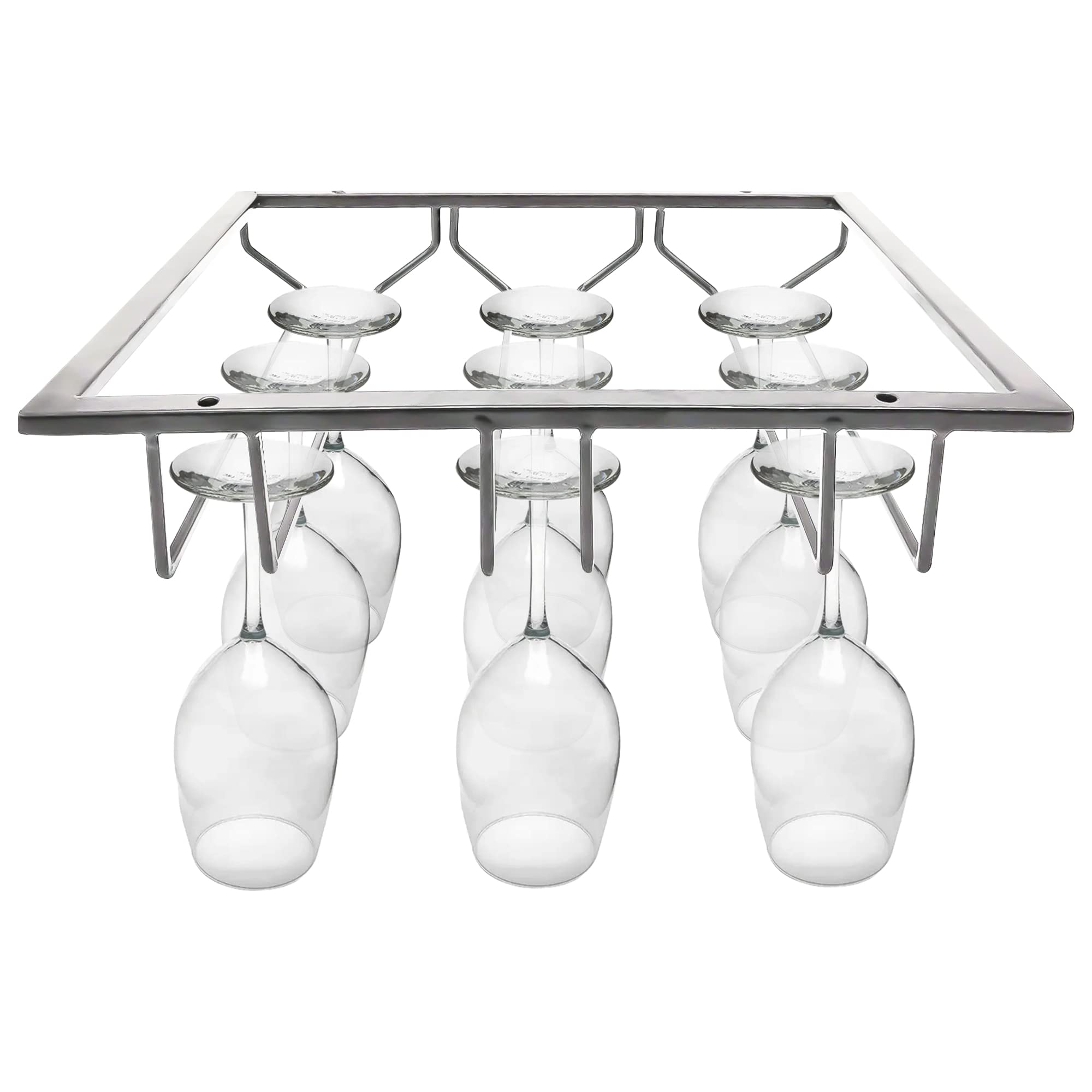 our trading llc Nickel Wine Glass Rack, Wine Glasses Hanger for Cabinet Kitchen Bar, Stainless Steel Storage, Metal Organizer, Under Shelf Stemware Rack