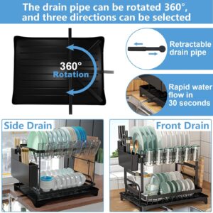 THEYFIRST Dish Drying Rack,Drying Rack for Kitchen Counter,Multi-Function Dish Racks for Kitchen Counter with Utensil Holder,Cutting Board Holder, Knife Rack,Cup Holder (Black-16.53*11.41*10.23'')