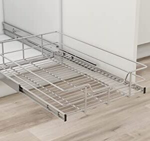 Pull Out Cabinet Organizer - Slide Out Under Cabinet Basket for Kitchen, Bathroom, Pantry Heavy Duty Slide Out Shelves, Requires At Least 15” Cabinet Opening (14.6W x 22D x 5.5H inch, Chrome)