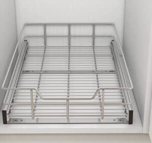 Pull Out Cabinet Organizer - Slide Out Under Cabinet Basket for Kitchen, Bathroom, Pantry Heavy Duty Slide Out Shelves, Requires At Least 15” Cabinet Opening (14.6W x 22D x 5.5H inch, Chrome)