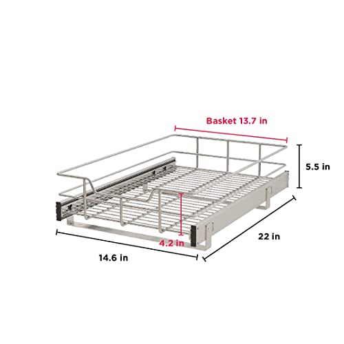 Pull Out Cabinet Organizer - Slide Out Under Cabinet Basket for Kitchen, Bathroom, Pantry Heavy Duty Slide Out Shelves, Requires At Least 15” Cabinet Opening (14.6W x 22D x 5.5H inch, Chrome)