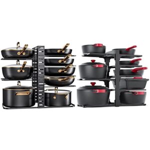 mudeela 8-tier adjustable heavy duty pan organizer rack for cabinet and pots and pans organizer rack for cabinet bundle