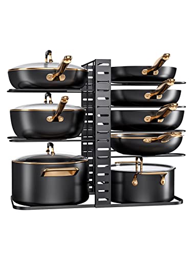 MUDEELA 8-Tier Adjustable Heavy Duty Pan Organizer Rack for Cabinet and Pots and Pans Organizer Rack for Cabinet Bundle