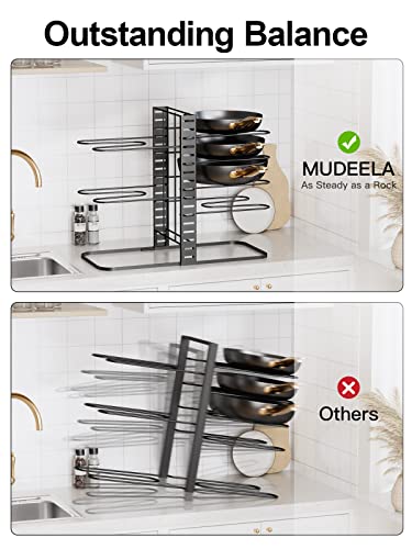 MUDEELA 8-Tier Adjustable Heavy Duty Pan Organizer Rack for Cabinet and Pots and Pans Organizer Rack for Cabinet Bundle