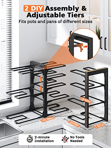 MUDEELA 8-Tier Adjustable Heavy Duty Pan Organizer Rack for Cabinet and Pots and Pans Organizer Rack for Cabinet Bundle