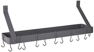 old dutch wall-mount bookshelf pot rack with grid & 12 hooks, graphite, 36.25" x 9" x 11.5"