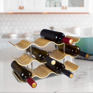 Bellglee 12 Bottles Wine Racks Countertop for Shelf, 3-Tier Wooden Wine Bottle Holder Stand, freestanding Wine Storage for Inside Cabinet Organizer for Home Décor, Bar and Pantry