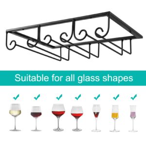 MOCOUM Under Cabinet Wine Glass Rack Stemware Rack, Wine Glasses Hanger Rack Wire Wine Glass Holder Storage Hanger for Cabinet Kitchen Bar (Black, 3 Rows 1 Pack)