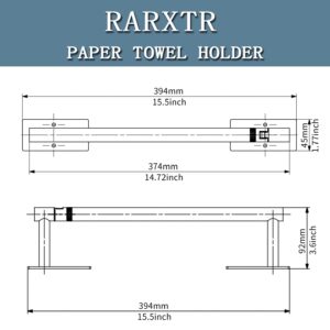 RARXTR Paper Towel Holder, Under Cabinet Paper Towel Holder for Kitchen, Adhesive Paper Towel Roll Rack for Bathroom Towel, Wall Mounted Matte Black Paper Towel Rack, SUS304 Stainless Steel…