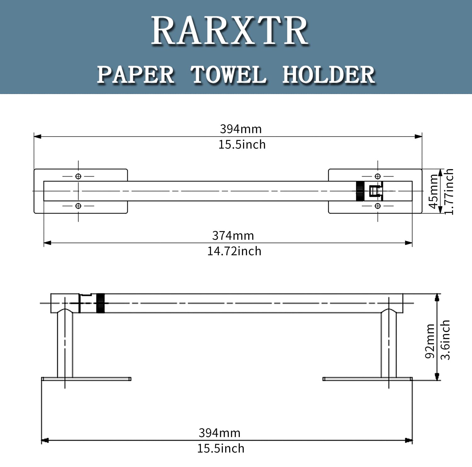 RARXTR Paper Towel Holder, Under Cabinet Paper Towel Holder for Kitchen, Adhesive Paper Towel Roll Rack for Bathroom Towel, Wall Mounted Matte Black Paper Towel Rack, SUS304 Stainless Steel…