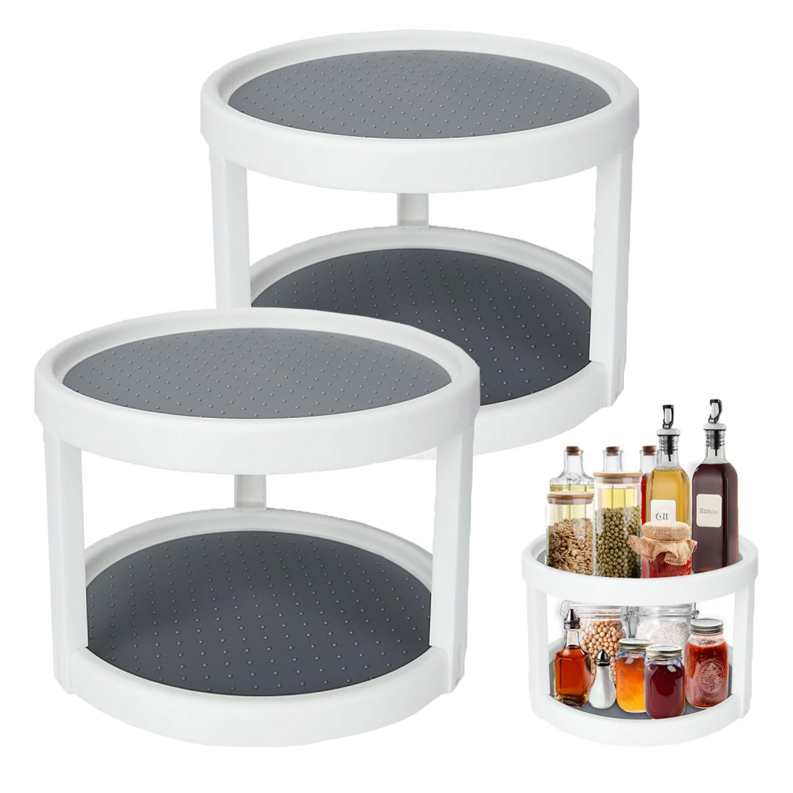 QTLCOHD 2 Pack 2 Tier Lazy Susan Organizer 10 Inch Turntable Lazy Susan Rotating Spice Rack for Cabinet Pantry Fridge Bathroom Kitchen