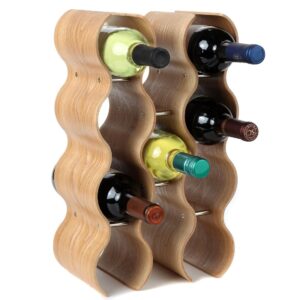 Lily's Home Countertop Wave Wine Rack, Wood, Elegant and Modern, Table Top Wine Storage (Oak, 14 Bottles)