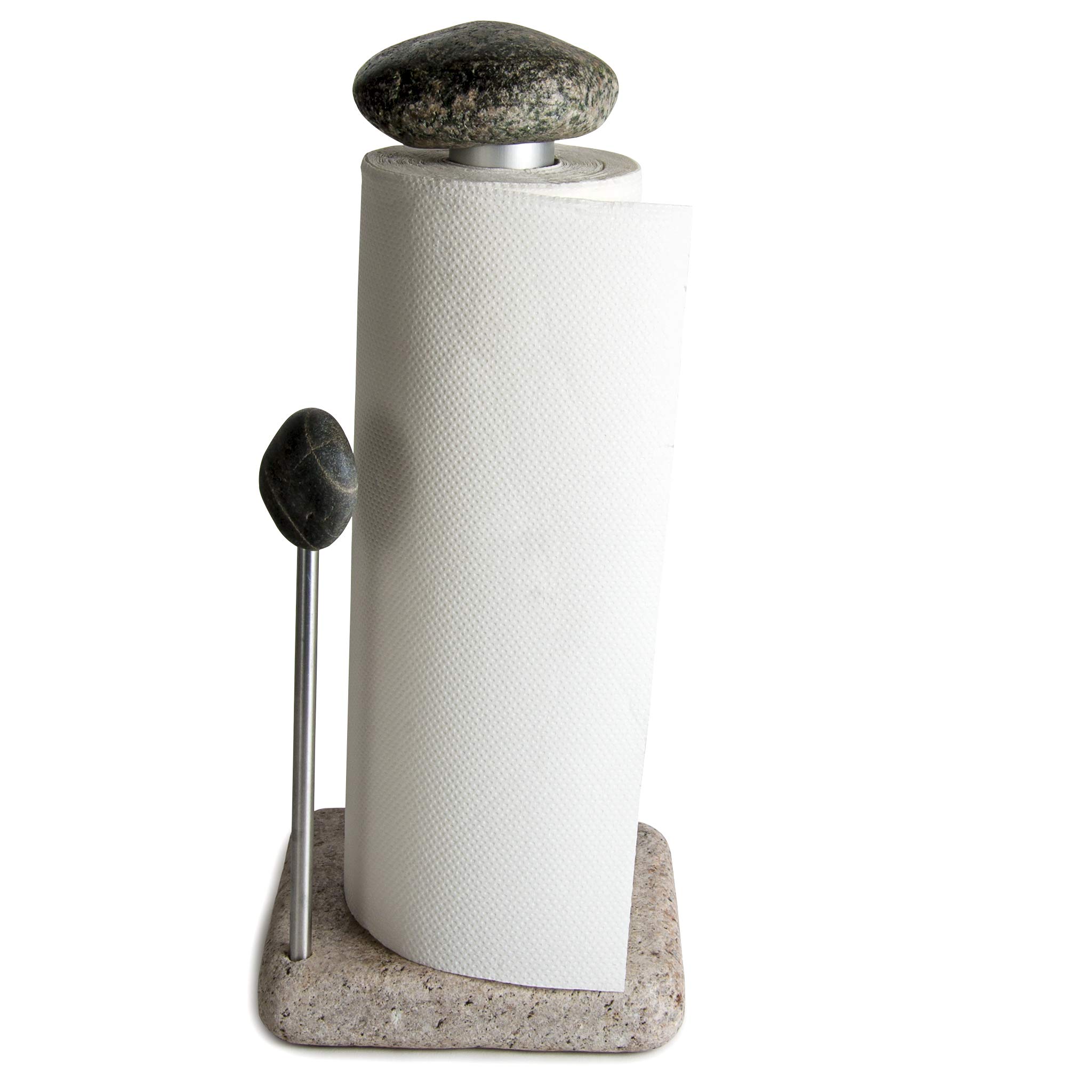 Premium Granite Paper Towel Holder - Free Standing Kitchen Paper Towel Roll Holders with Granite Base for Easy One Handed Use - Holds Standard or Jumbo-Sized Rolls (Each Holder is Unique) Made in USA