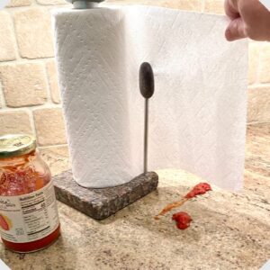 Premium Granite Paper Towel Holder - Free Standing Kitchen Paper Towel Roll Holders with Granite Base for Easy One Handed Use - Holds Standard or Jumbo-Sized Rolls (Each Holder is Unique) Made in USA