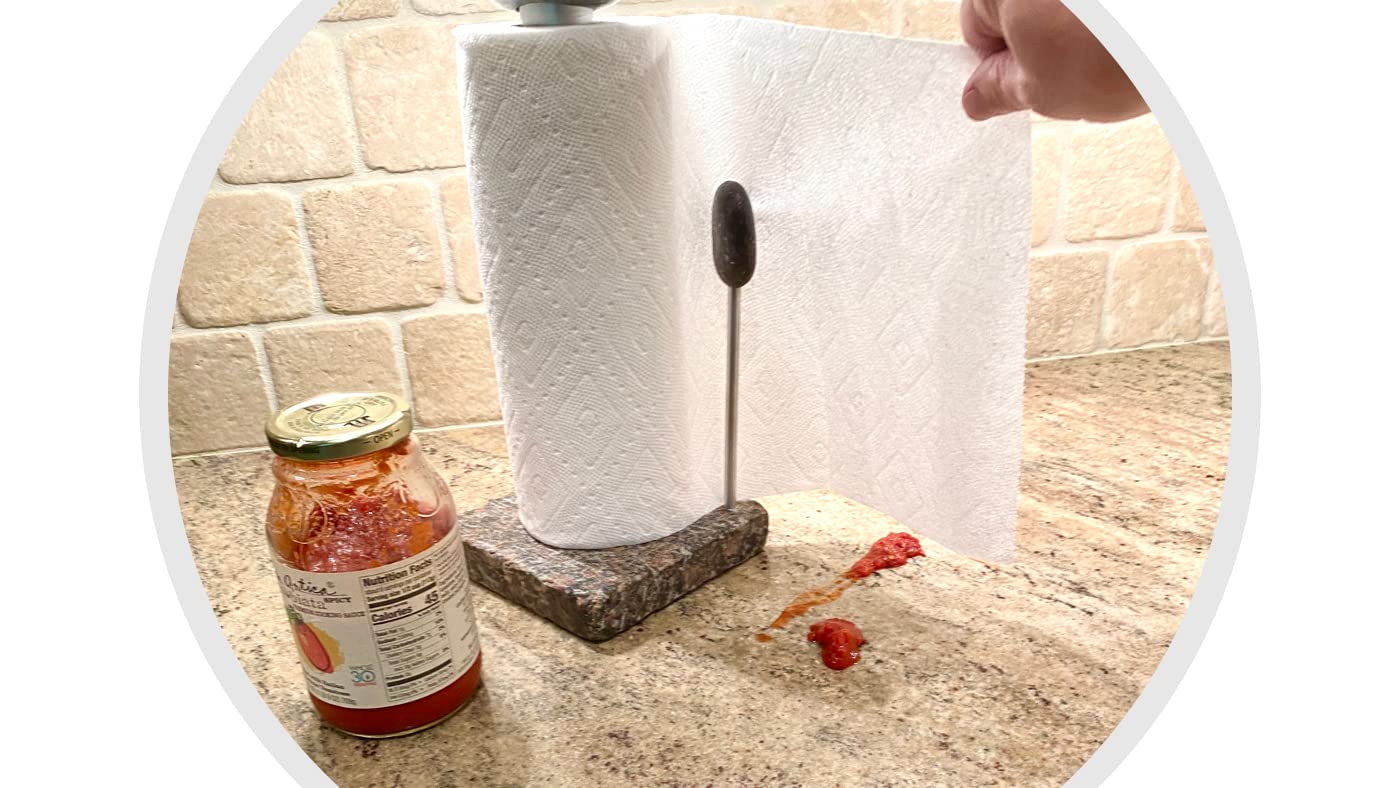 Premium Granite Paper Towel Holder - Free Standing Kitchen Paper Towel Roll Holders with Granite Base for Easy One Handed Use - Holds Standard or Jumbo-Sized Rolls (Each Holder is Unique) Made in USA