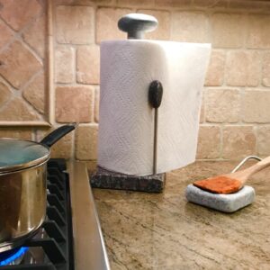 Premium Granite Paper Towel Holder - Free Standing Kitchen Paper Towel Roll Holders with Granite Base for Easy One Handed Use - Holds Standard or Jumbo-Sized Rolls (Each Holder is Unique) Made in USA