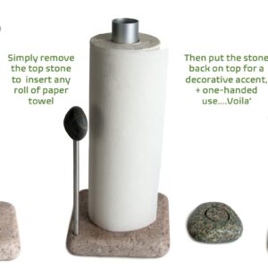 Premium Granite Paper Towel Holder - Free Standing Kitchen Paper Towel Roll Holders with Granite Base for Easy One Handed Use - Holds Standard or Jumbo-Sized Rolls (Each Holder is Unique) Made in USA