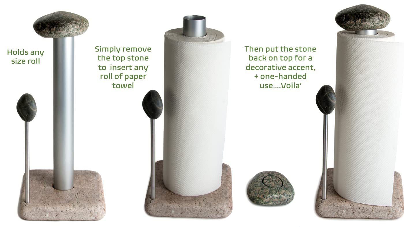 Premium Granite Paper Towel Holder - Free Standing Kitchen Paper Towel Roll Holders with Granite Base for Easy One Handed Use - Holds Standard or Jumbo-Sized Rolls (Each Holder is Unique) Made in USA