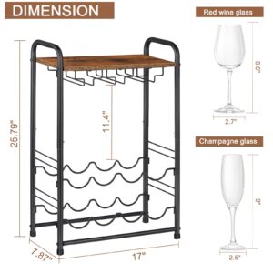 MOOACE Wood Wine Rack, Countertop Wine Storage Stand, Hold 8 Wine Bottles and 6 Glasses, Freestanding Wine Holder Stand for Kitchen, Pantry, Cellar, Bar