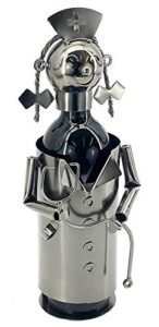 bellaa 20836 metal wine bottle holder, nurse gifts, on duty doctor surgeons medical physicians medics caregivers figurine statues american heroes gift 13 inch