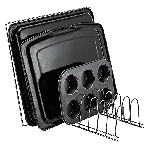 SANNO Pan Pot Lid Holder Kitchen Lid Rack Organizer for Plates, Cutting Boards Bakeware, Cooling Racks, Pots & Pans, Serving Trays stain,stainless steel nickel