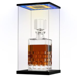 diwnelem acrylic wine bottle display case with led light display stand wine display case protector dustproof for red wine,champagne,liquor,whiskey,beer,beverage bottle (5.8 * 5.8 * 11.8")