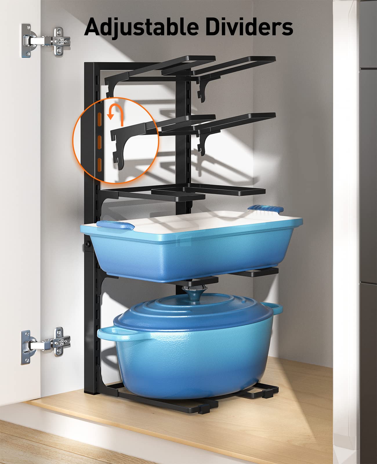 ORDORA Pots and Pans Organizer for Cabinet, 8 Tier Pot Rack with 3 DIY Methods Pots and Pans Organizer: under Cabinet, 21" Height