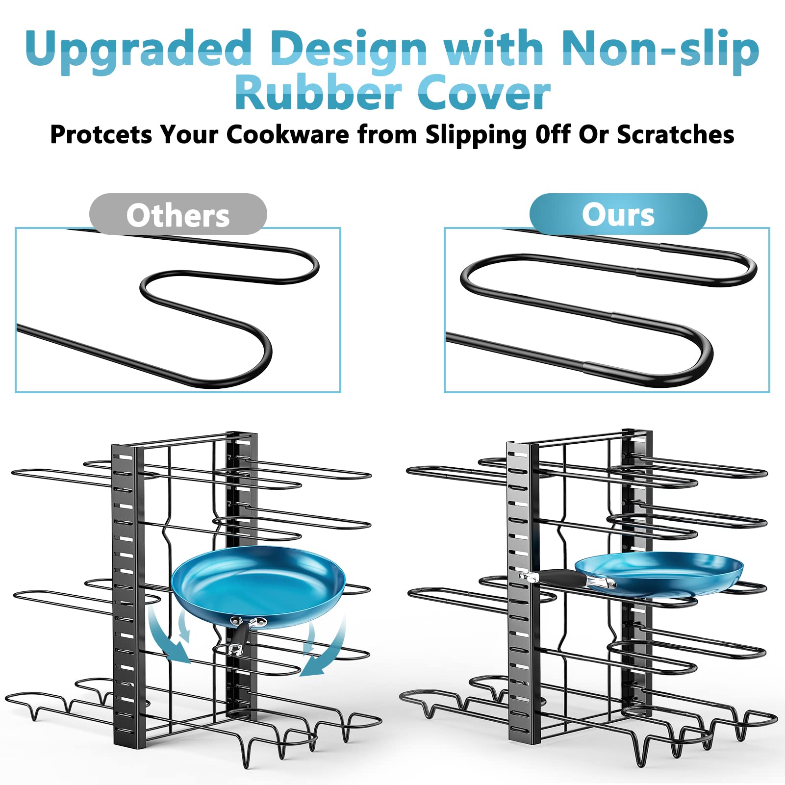 ORDORA Pots and Pans Organizer for Cabinet, 8 Tier Pot Rack with 3 DIY Methods Pots and Pans Organizer: under Cabinet, 21" Height