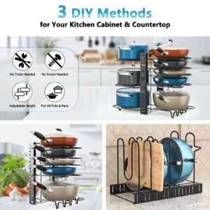 ORDORA Pots and Pans Organizer for Cabinet, 8 Tier Pot Rack with 3 DIY Methods Pots and Pans Organizer: under Cabinet, 21" Height