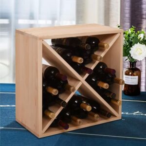 Justincity 24 Bottles of Modular Bamboo and Wood Wine Rack, Stackable Cube Wine Rack, Easy to Assemble, Suitable for Kitchen, Wine Cellar Storage Room and Bar